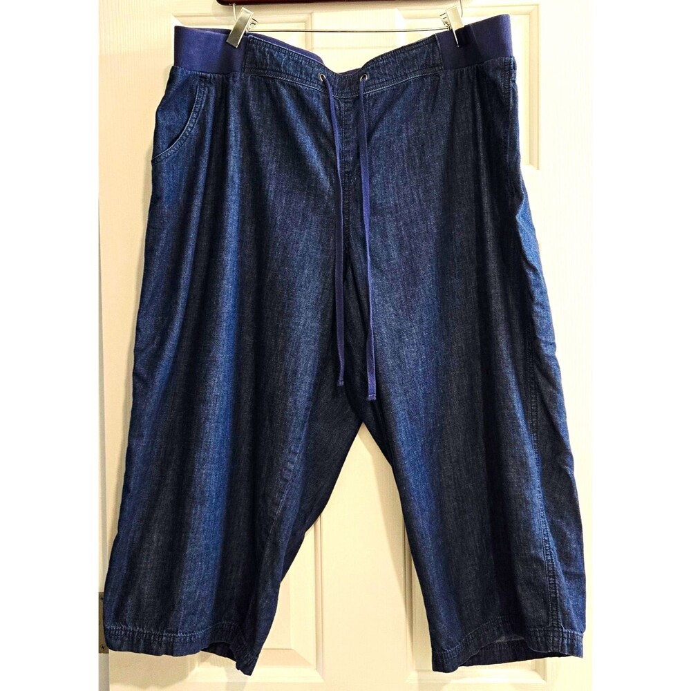 Lane Bryant Women's Blue Denim Capri Pants Plus Size 18 Solid Pockets Drawstring